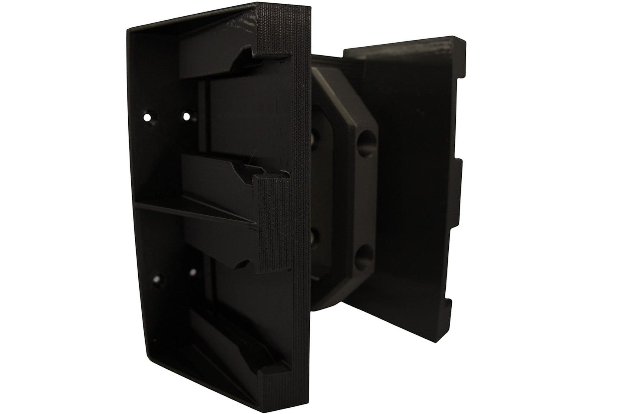 Cold Composites black composite M18 battery holder attachment with slots for 4 batteries.