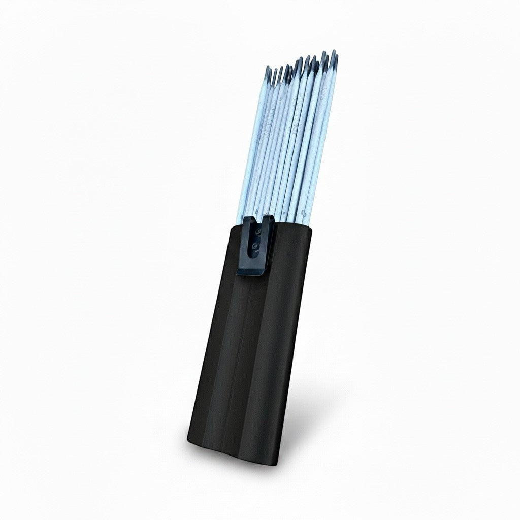 Cold Composites MagLug welding rod pouch with belt clip, black impact-resistant composite, open-top design.